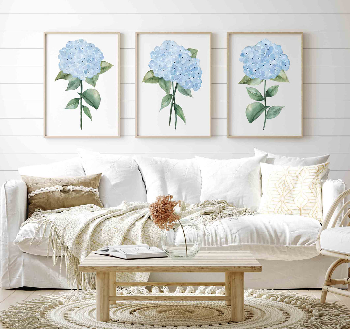 Pale Blue Hydrangea Set of 3 Prints