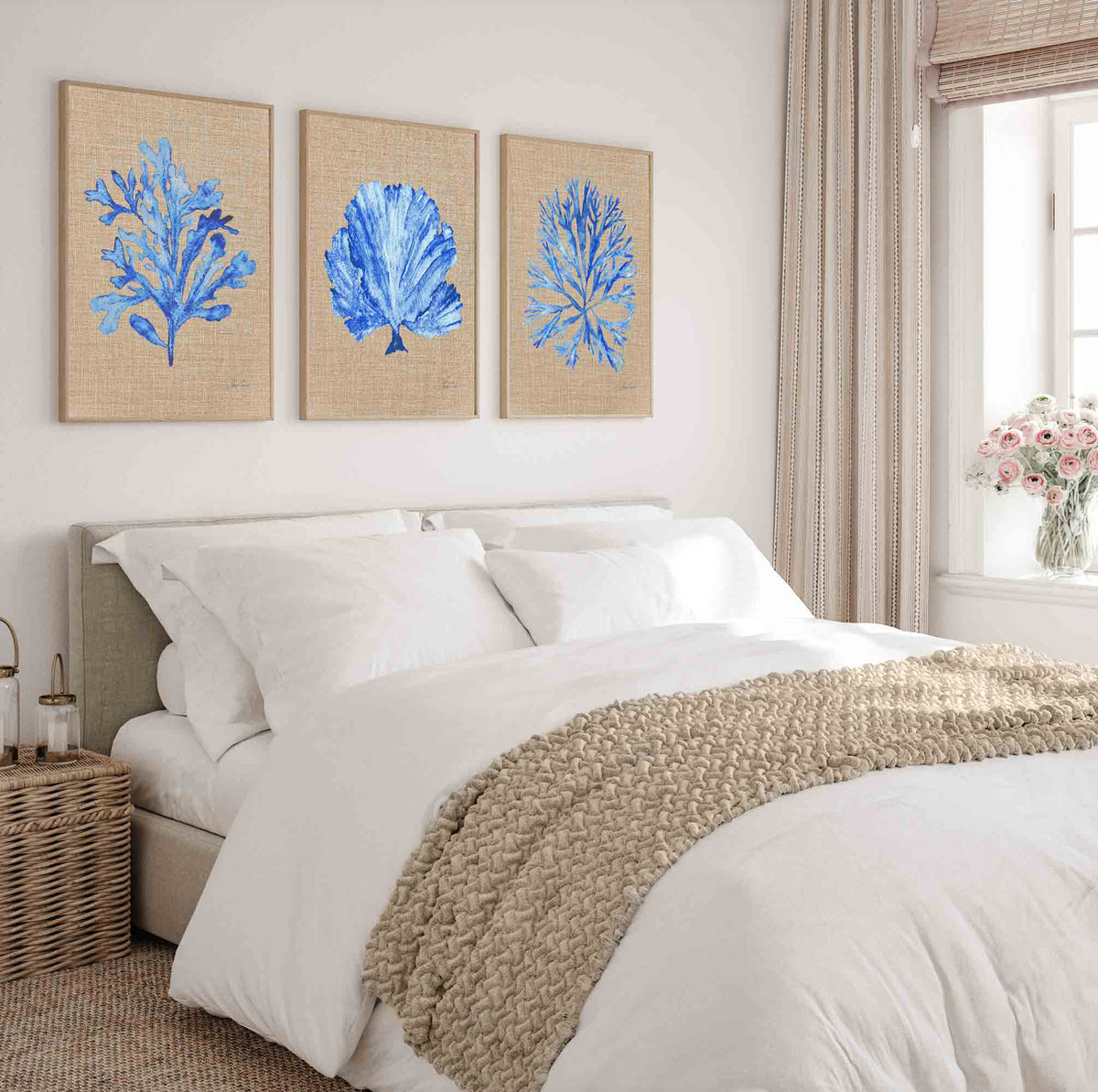 Coral Seaweed Set of 3 Prints in Cobalt Blue