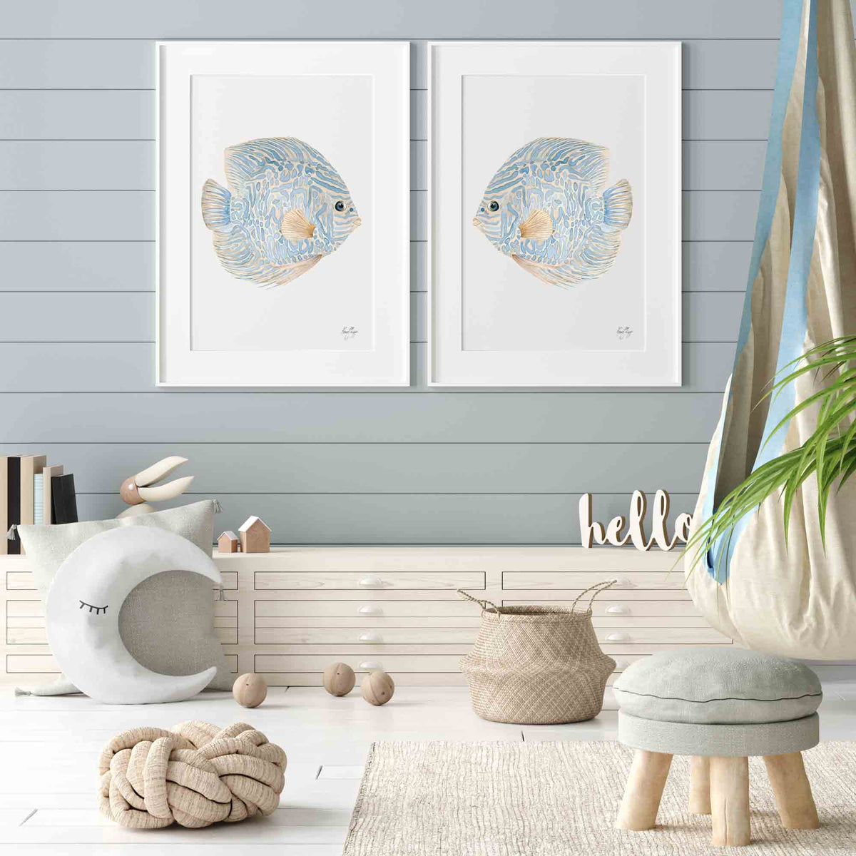 Abstract Tropical Discus Fish Set of 2 Prints