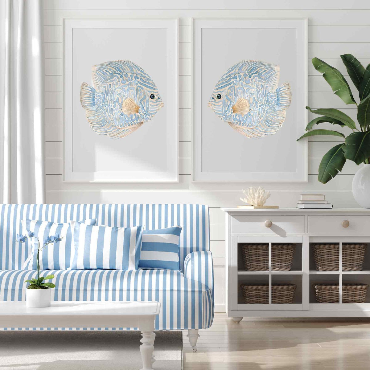 Abstract Tropical Discus Fish Set of 2 Prints