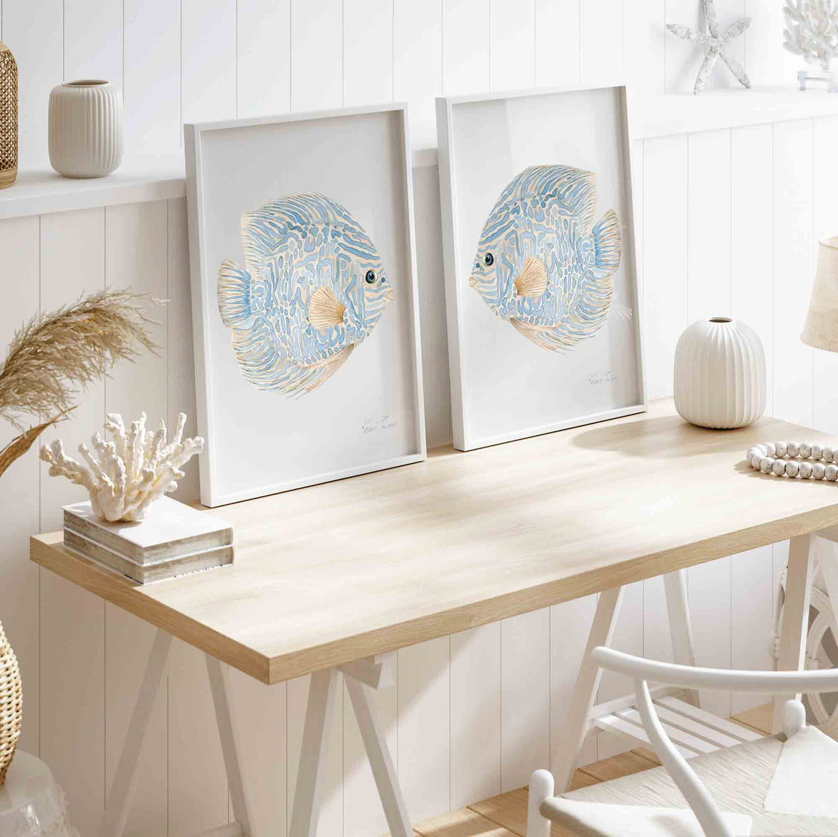 Abstract Tropical Discus Fish Set of 2 Prints