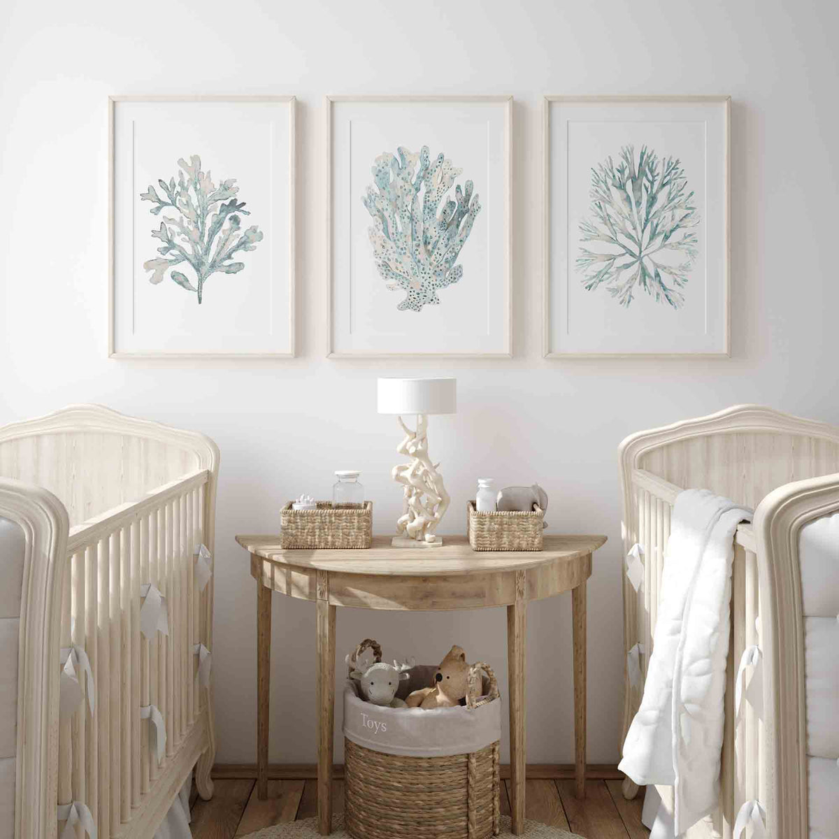 Green Beige Coastal Wall Art Set