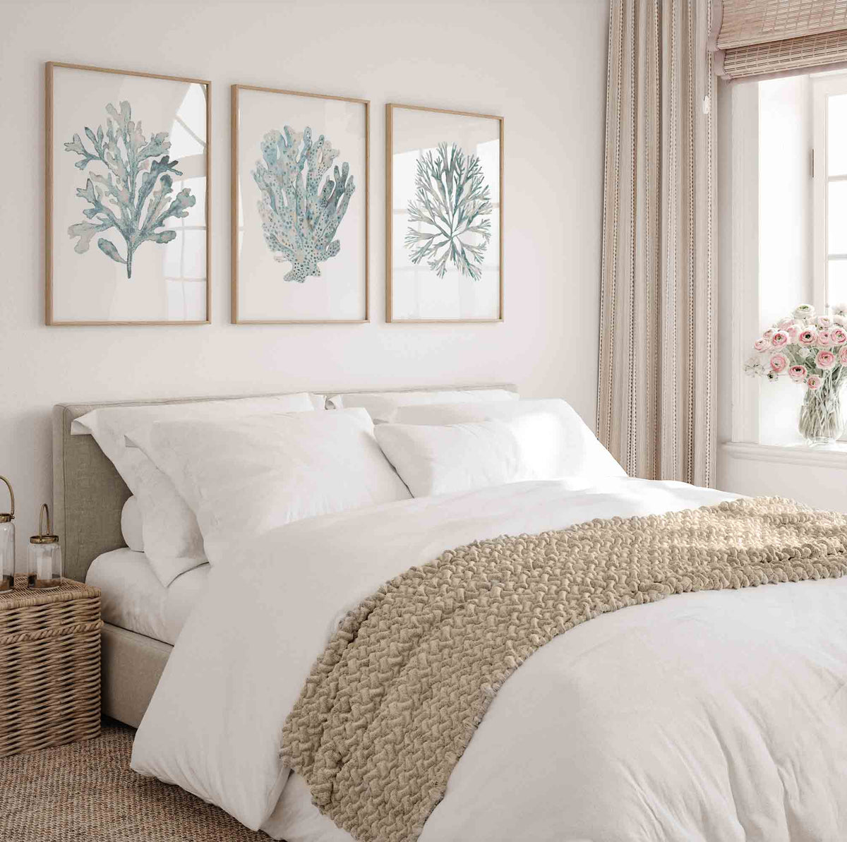 Green Beige Coastal Wall Art Set