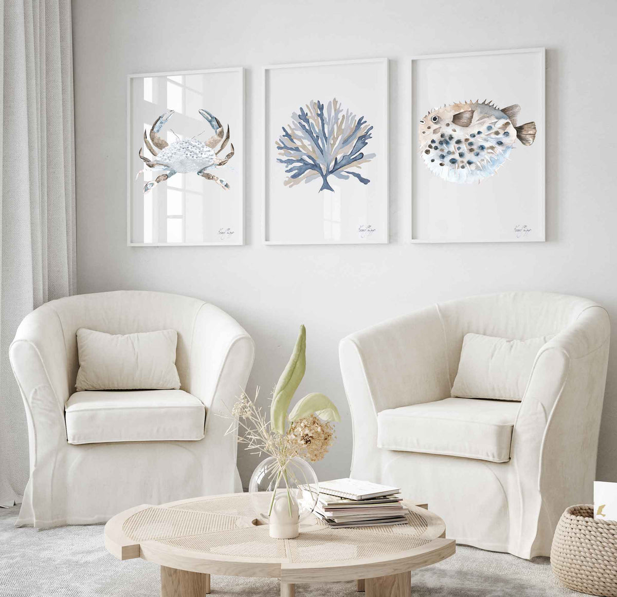 Crab Seaweed Puffer Fish Set of 3