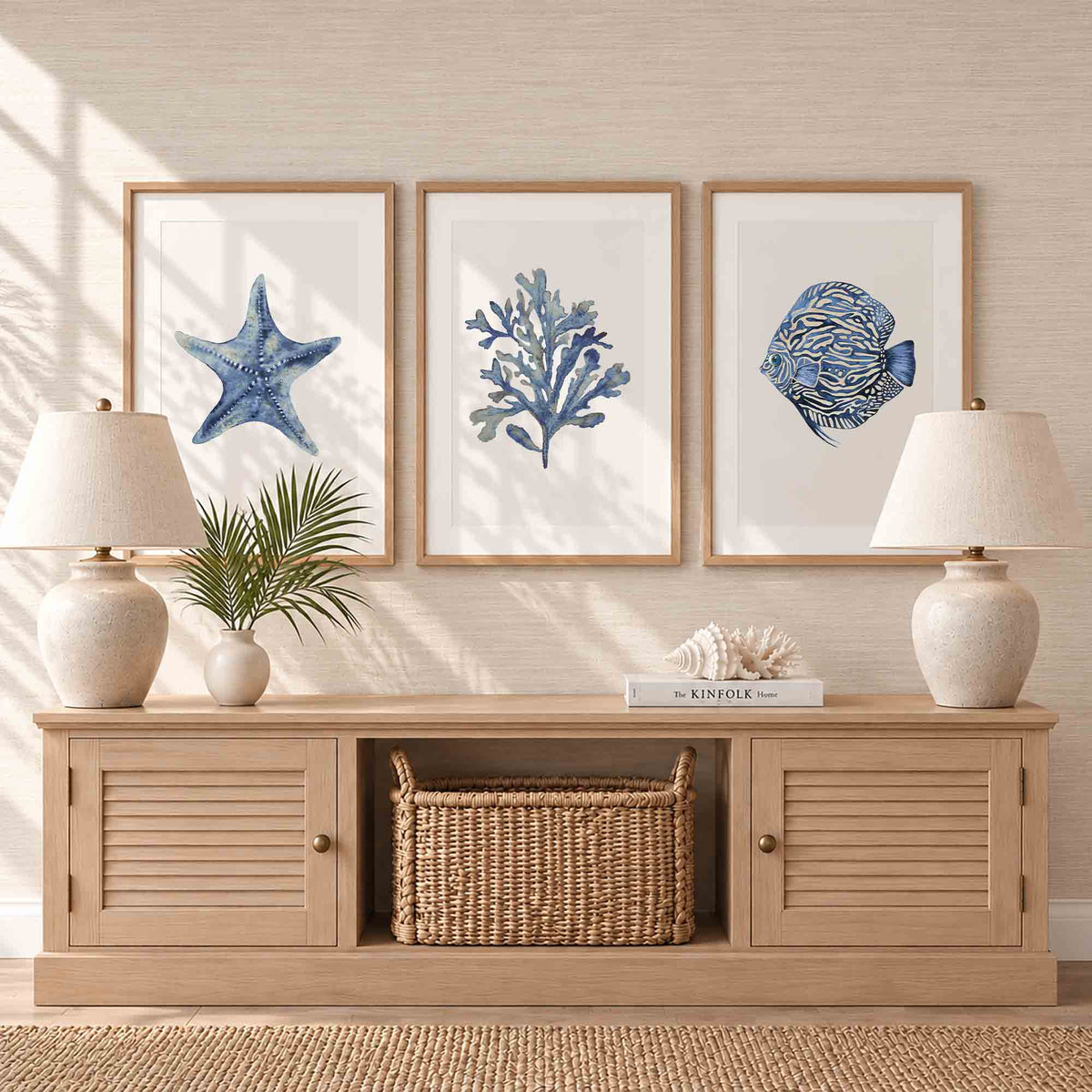 Navy Blue & Beige Coastal Wall Art Set