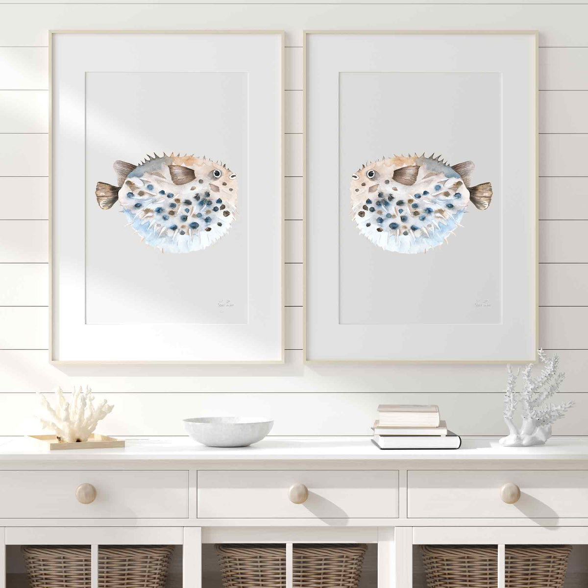Tropical Puffer Fish Set of 2 Prints