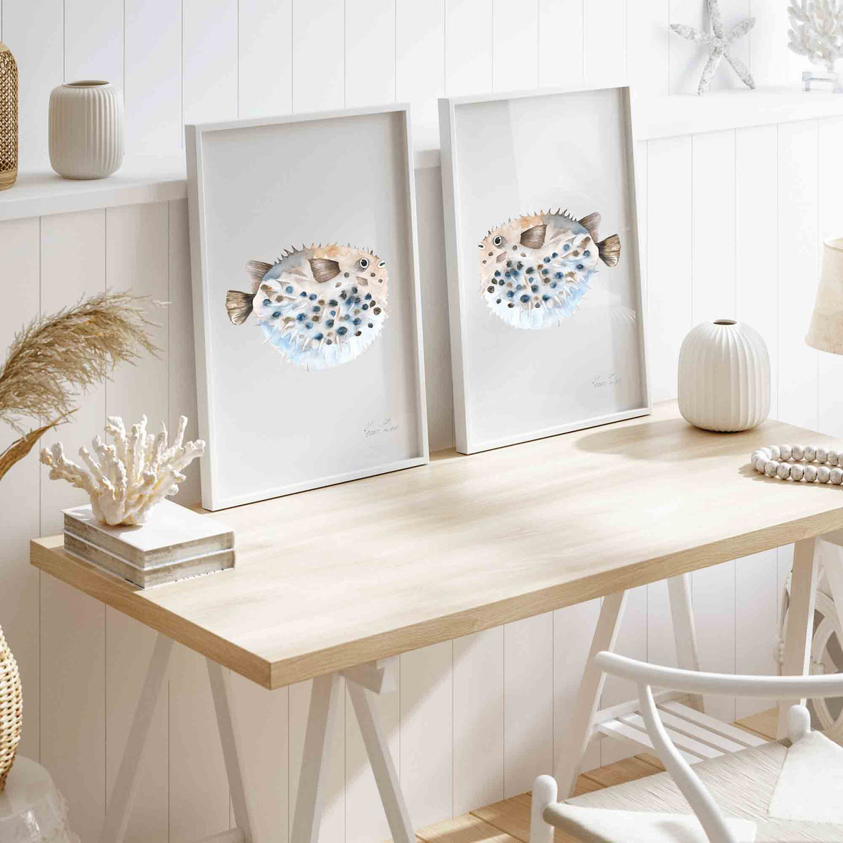 Tropical Puffer Fish Set of 2 Prints