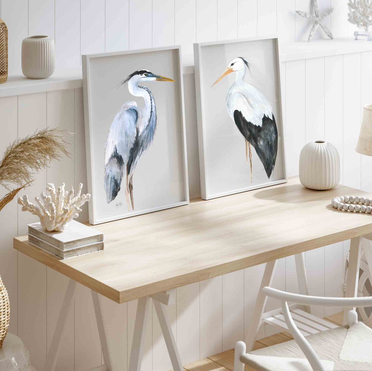 Set of 2 Wall Art Prints | Heron & Egret Bird Print Set