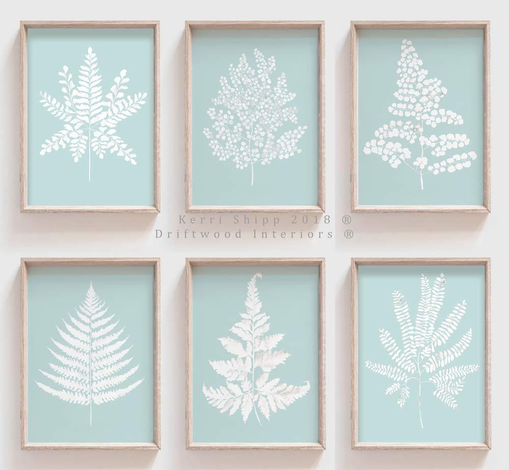 White Fern I on Duck Egg Blue - Driftwood Interiors