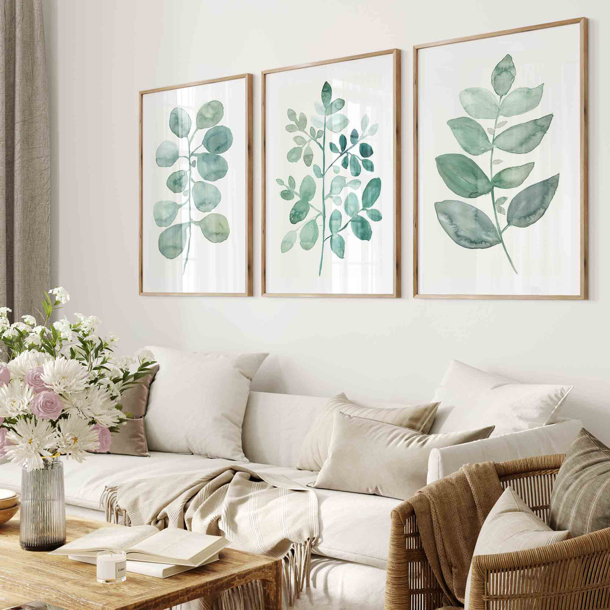 Set of 3 - Wall Art Print Set of 3 - Green Eucalypt Leaf Print Set - Driftwood Interiors