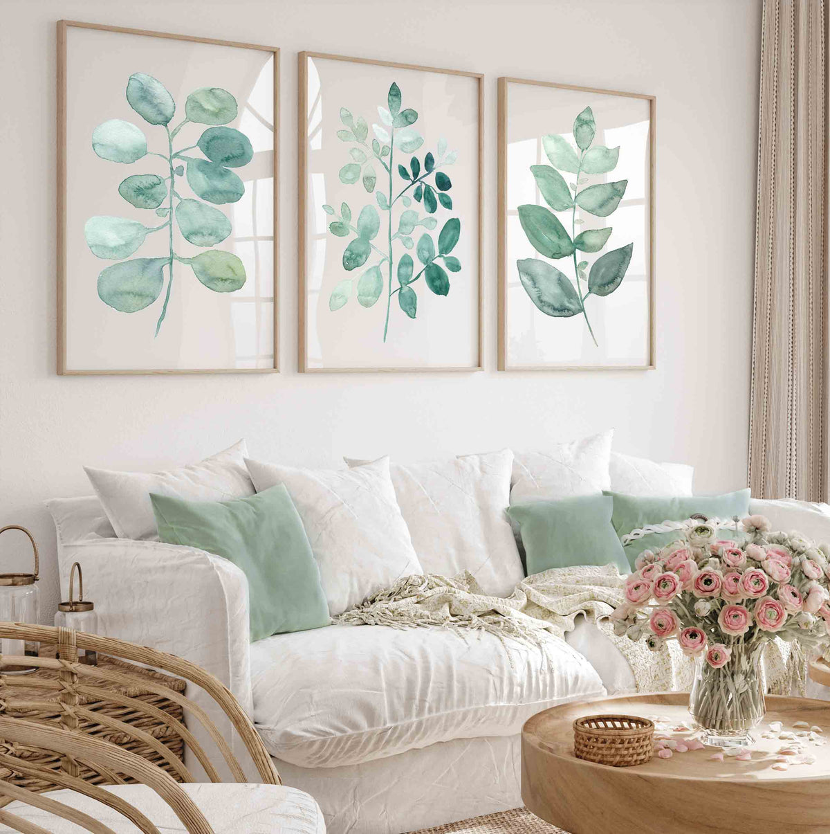 Set of 3 Wall Art Prints - Set of 3 Green Eucalypt Leaf Prints - Driftwood Interiors