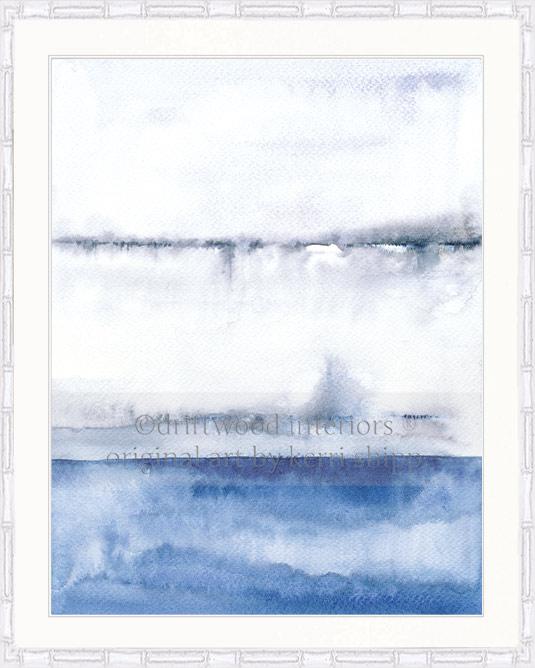 Abstract wall art print in white bamboo frame Kerri Shipp Driftwood Interiors