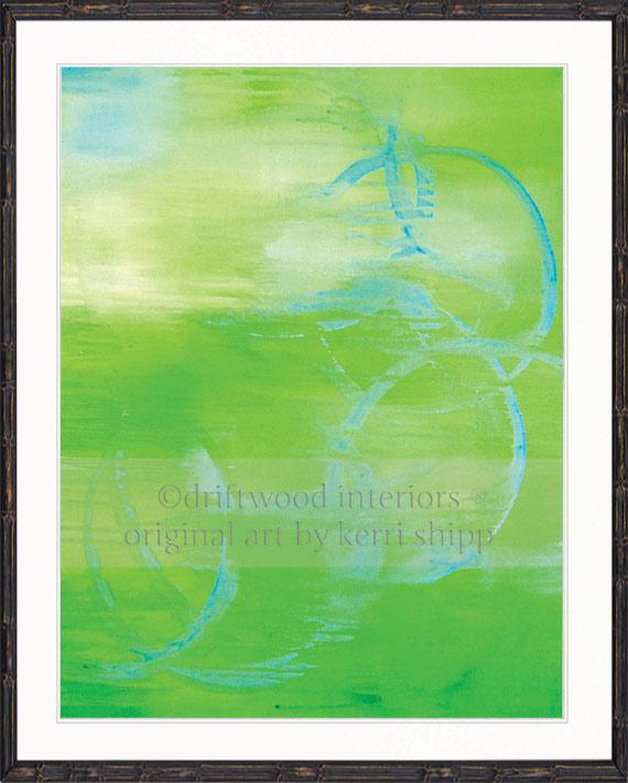 Green Abstract art print in black bamboo frame - In Motion II by Kerri Shipp - Driftwood Interiors