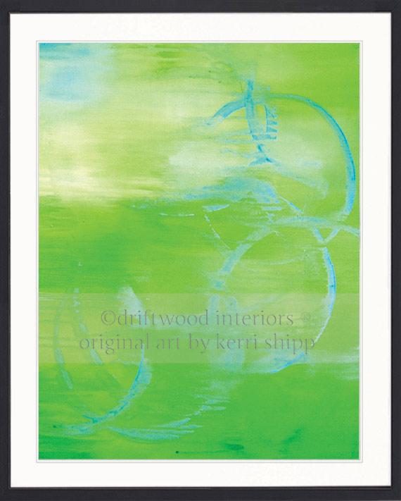 Green Abstract art print in black timber frame - In Motion II by Kerri Shipp - Driftwood Interiors