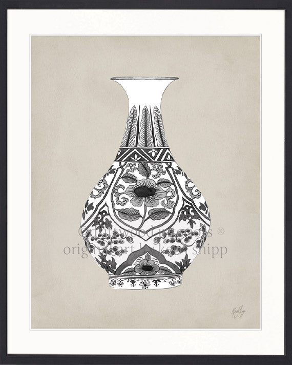 Designer Boys Art - Amesbury Decorative Vase XIX Wall Art in Black Timber Frame Driftwood Interiors