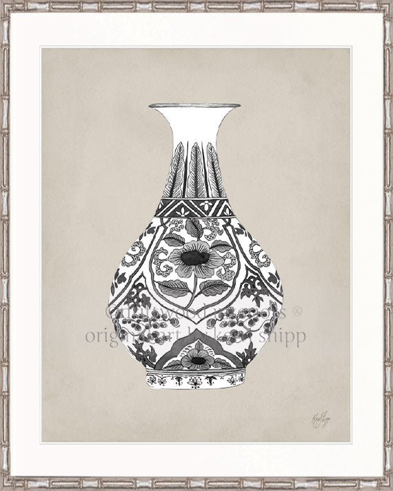 Designer Boys Art - Amesbury Decorative Vase XIX Wall Art in Silver Bamboo Frame Driftwood Interiors