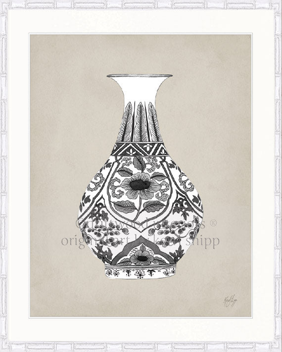 Designer Boys Art - Amesbury Decorative Vase XIX Wall Art in White Bamboo Frame Driftwood Interiors