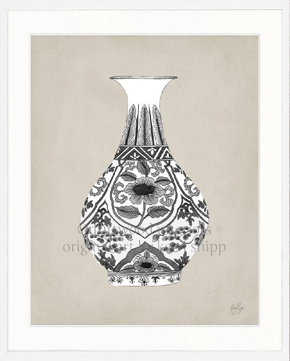 Designer Boys Art - Amesbury Decorative Vase XIX Wall Art in White Timber Frame Driftwood Interiors