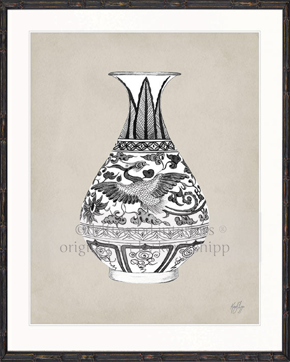 Designer Boys Art - Amesbury Decorative Vase XX Wall Art in Black Bamboo Frame - Driftwood Interiors