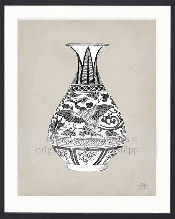 Designer Boys Art - Amesbury Decorative Vase XX Art Print in Black Timber Frame Driftwood Interiors