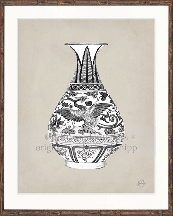 Designer Boys Art - Amesbury Decorative Vase XX Wall Art in Brown Bamboo Frame - Driftwood Interiors