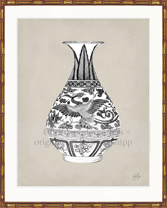 Designer Boys Art - Amesbury Decorative Vase XX Art Print in Gold Bamboo Frame - Driftwood Interiors
