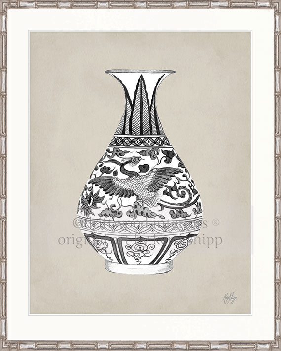 Designer Boys Art - Amesbury Decorative Vase XX Wall Art in Silver Bamboo Frame Driftwood Interiors