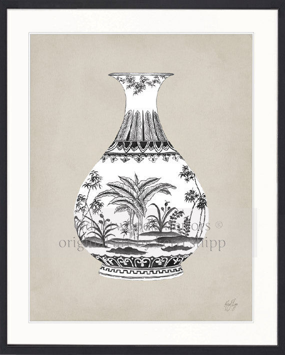 Designer Boys Art - Amesbury Decorative Vase Print XXI in black timber frame - Driftwood Interiors