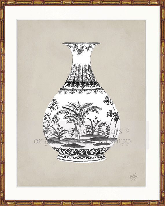 Designer Boys Art - Amesbury Decorative Vase Print XXI in gold bamboo frame - Driftwood Interiors