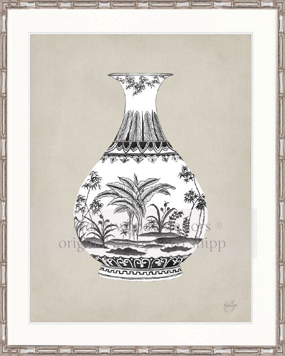 Designer Boys Art - Amesbury Decorative Vase Print XXI in silver bamboo frame - Driftwood Interiors
