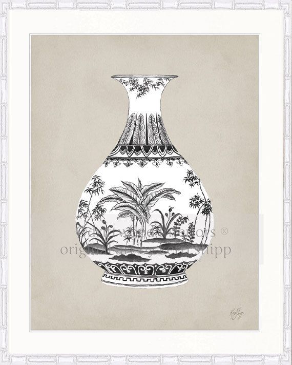 Designer Boys Art - Amesbury Decorative Vase Print XXI in white bamboo frame - Driftwood Interiors