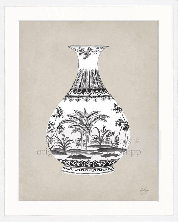 Designer Boys Art - Amesbury Decorative Vase Print XXI in white timber frame - Driftwood Interiors