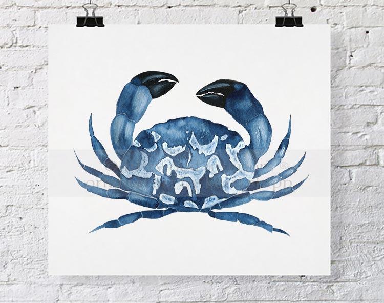 Blue Crab Watercolour Print - Driftwood Interiors