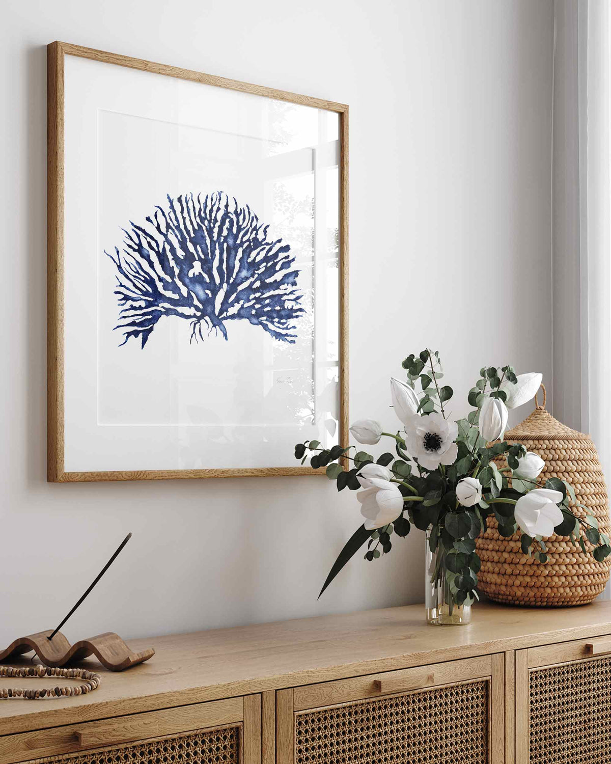 Blue Coral Wall Art Print in Contemporary Living Room - Kerri Shipp Driftwood Interiors