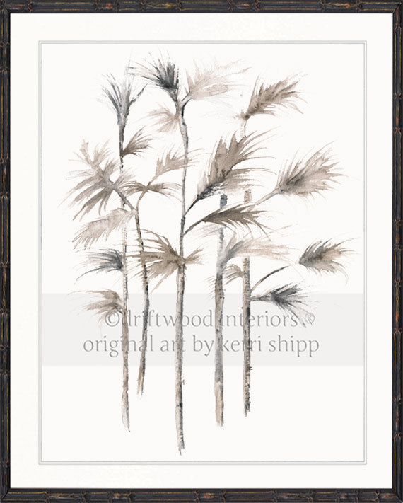 Boho wall art print - Sepia Palm I Artwork in black frame by Driftwood Interiors