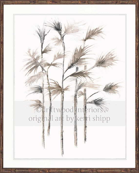 Boho wall art print - Sepia Palm I Artwork in brown bamboo frame by Driftwood Interiors