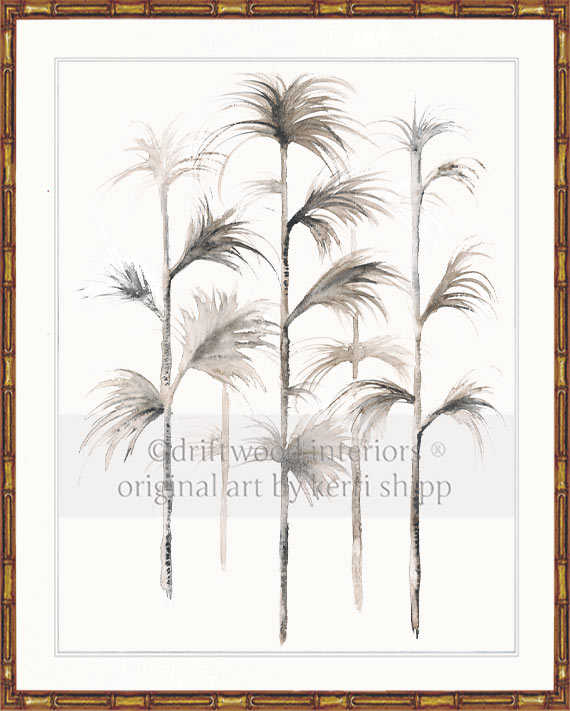 Boho Wall Art Print - Sepia Palm I Artwork in gold bamboo frame by Driftwood Interiors