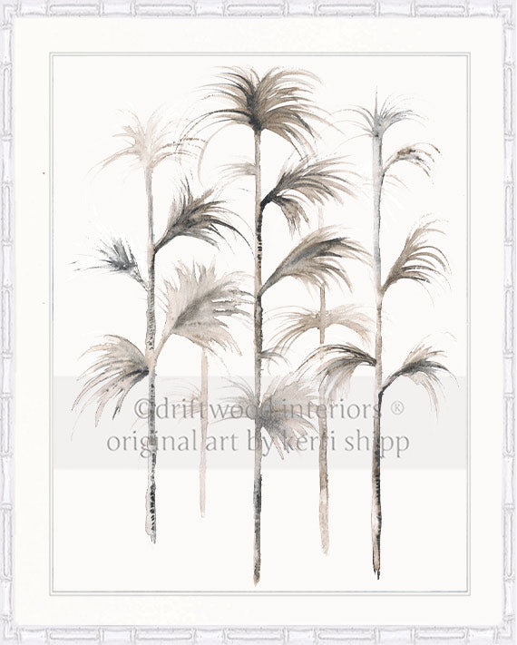 Boho Wall Art Print - Sepia Palm I Artwork in white bamboo frame by Driftwood Interiors