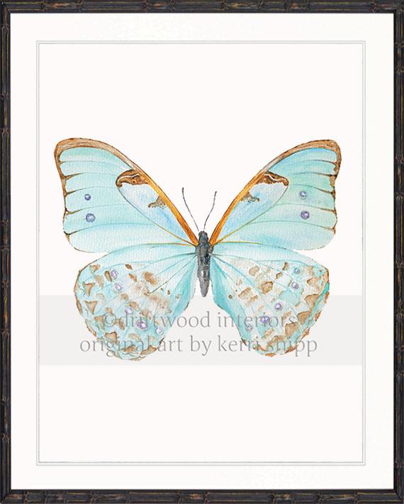 Butterfly Art in Celadon Blue in black bamboo frame - Driftwood Interiors