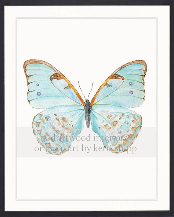 Butterfly Art in Celadon Blue in black timber frame - Driftwood Interiors