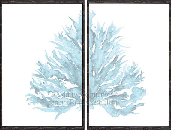 Coral Diptych Wall Art Print II in Pale Blue - Driftwood Interiors