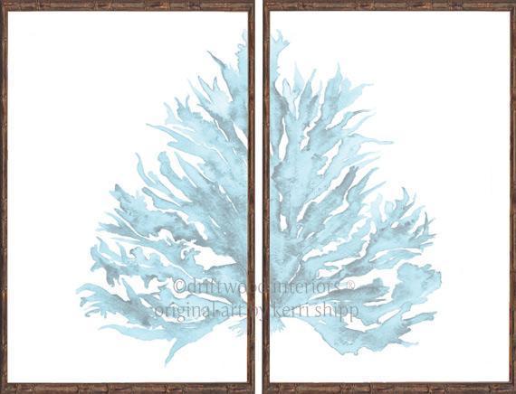 Coral Diptych Wall Art Print II in Pale Blue - Driftwood Interiors