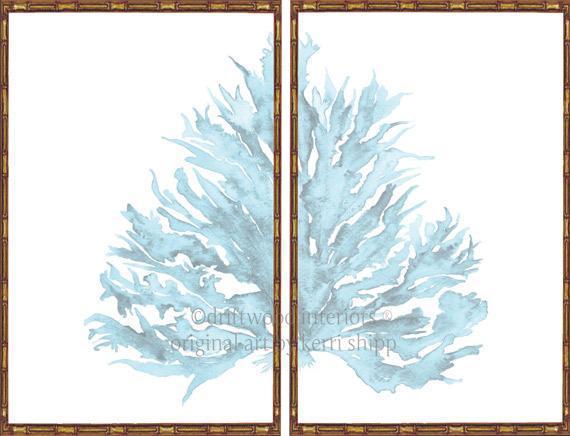 Coral Diptych Wall Art Print II in Pale Blue - Driftwood Interiors