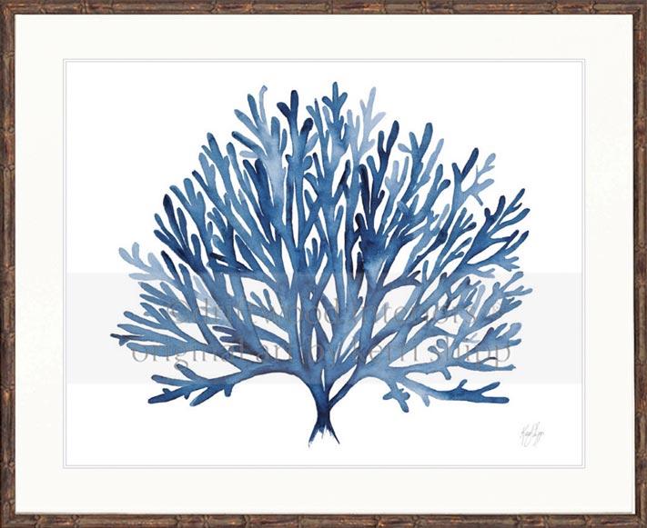 blue coral wall art print brown bamboo frame by kerri shipp driftwood interiors