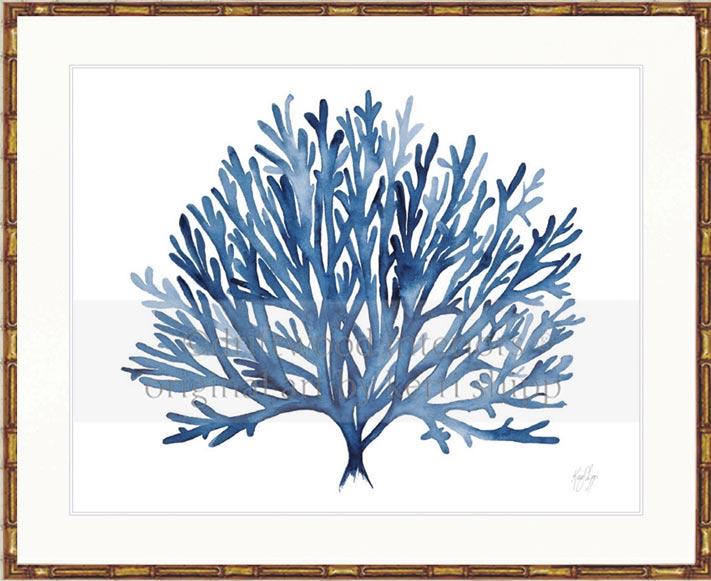 blue coral wall art print gold bamboo frame by kerri shipp driftwood interiors
