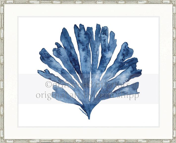 Designer Boys Art - Oceanic Coral II in Indigo Blue in silver bamboo frame - Driftwood Interiors