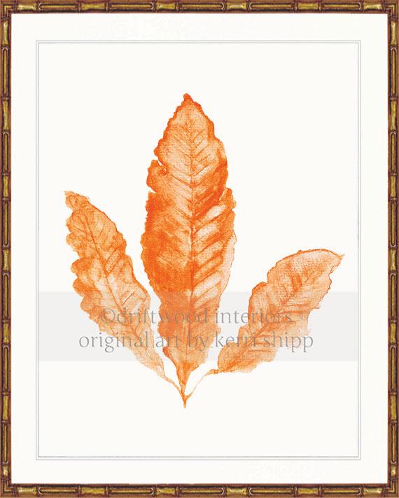 Coral Wall Art Print - Sea Fan in Tangerine in gold bamboo frame - Driftwood Interiors