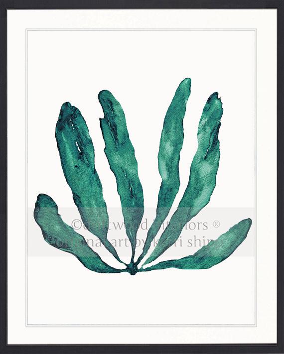 Wall Art Print - Seaweed III in Emerald Green in black timber frame - Driftwood Interiors