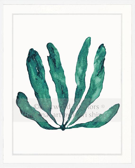 Wall Art Print - Seaweed III in Emerald Green in white timber frame - Driftwood Interiors