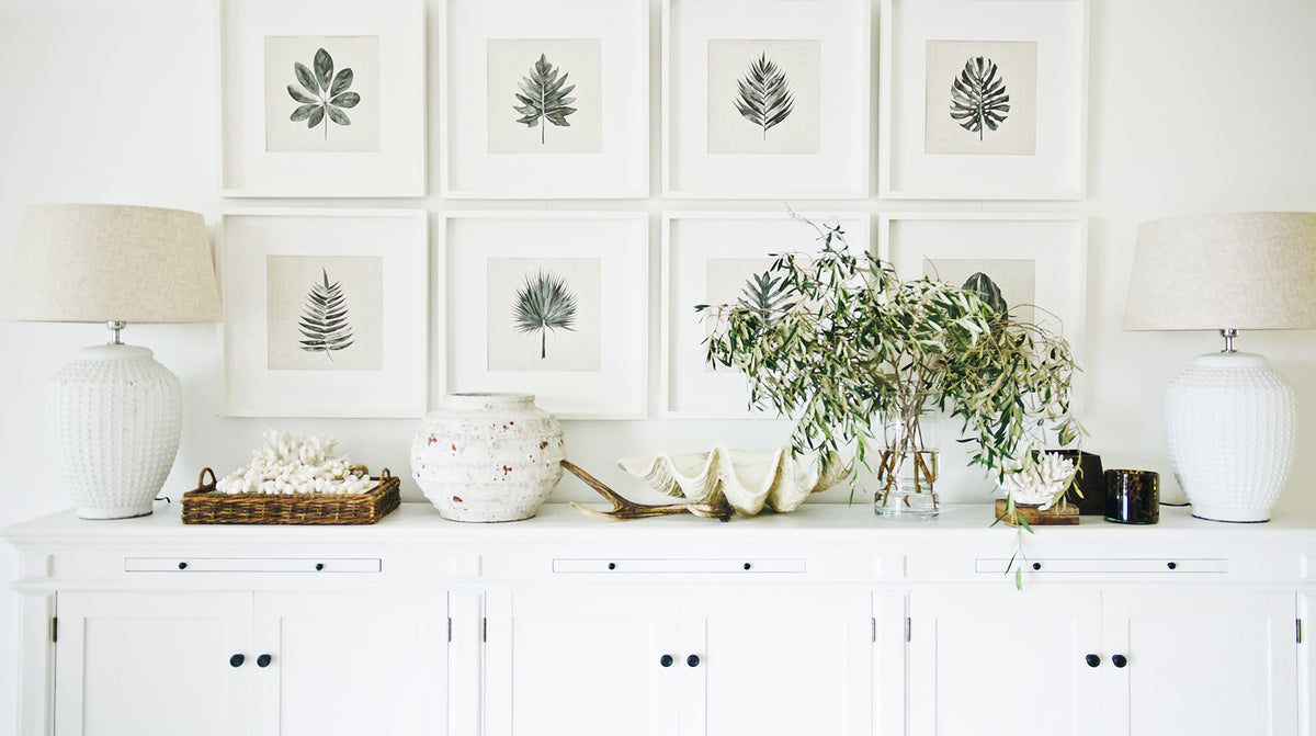 Set of 8 Wall Art Prints - 8 Piece Set of Square Tropical Leaf Prints - Driftwood Interiors